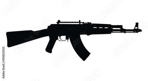 Silhouette of an ak 47 assault rifle against a stark white background detailed weapon outline high quality