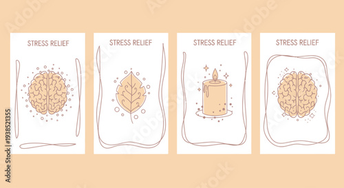 Mindfulness and Stress Relief: Brain, Leaf, Candle, and Calmness