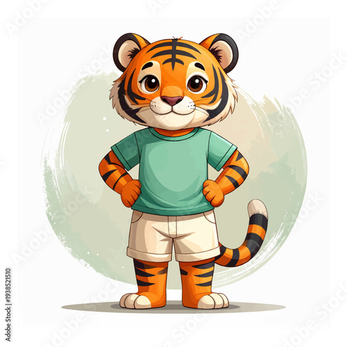 Cartoon Tiger Character Standing Front.