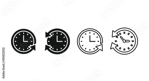 Four circular clock icons depicting time progression a silhouette