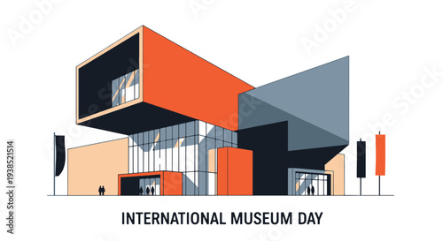 Modern Architectural Museum Building Facade with Contrasting Geometric Shapes and Entrance for International Museum Day Celebration