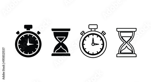 Four timekeeping devices in a minimalist black silhouette