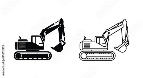 Two excavators one filled and one outlined in a contrasting design silhouette
