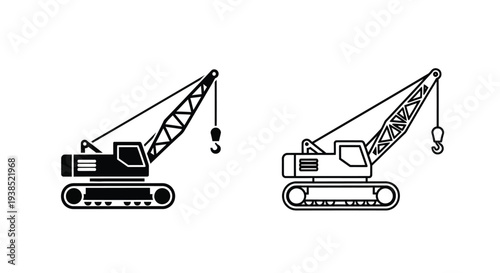 Two black linear crane icons depict heavy machinery as a silhouette