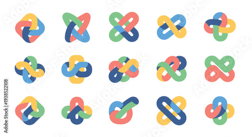 Abstract knot logos set, colorful infinity symbols