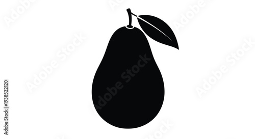 Simple black silhouette of a pear with a stem and leaf