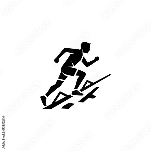 Silhouette of a man running up the stairs.