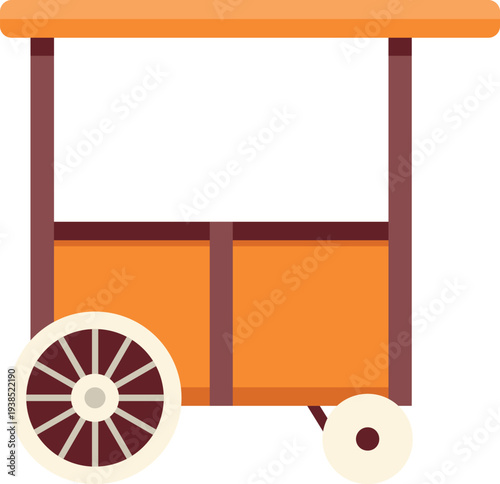 Simple flat style illustration of an orange street vendor cart with two wheels