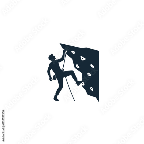 Silhouette of a person rock climbing on an artificial wall.