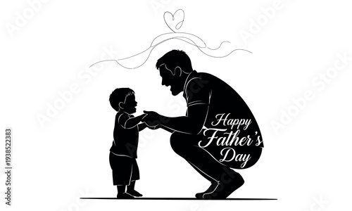 Happy father's day silhouette of loving dad and child holding hands