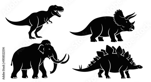 Prehistoric Animal Silhouettes: Dinosaurs and Mammoth Collection