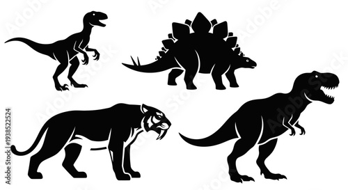 Prehistoric Animal Silhouettes: Dinosaurs and Saber-Toothed Tiger Collection