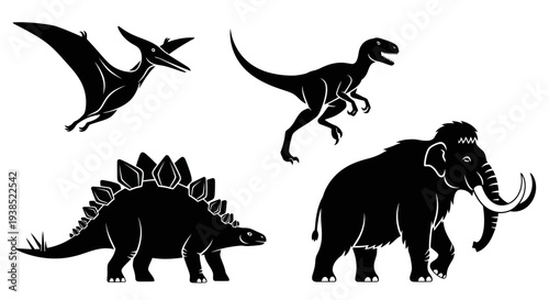 Prehistoric Animal Silhouettes Set: Dinosaurs and Woolly Mammoth