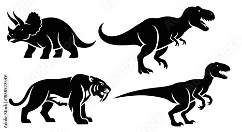 Prehistoric Animal Silhouettes Set: Dinosaurs and Ancient Mammals Collection
