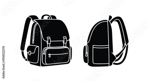 Two school backpacks displayed in a striking black silhouette