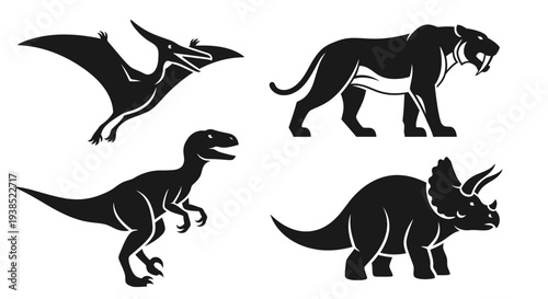 Prehistoric Animals Silhouettes Set: Dinosaurs and Extinct Creatures Collection