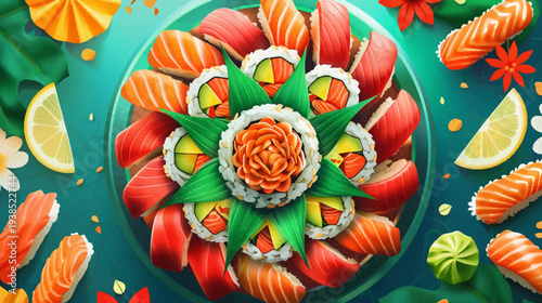 Vibrant sushi platter a colorful and appetizing culinary presentation