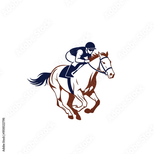 Jockey Riding Horse in Full Gallop Racing Style Illustration.