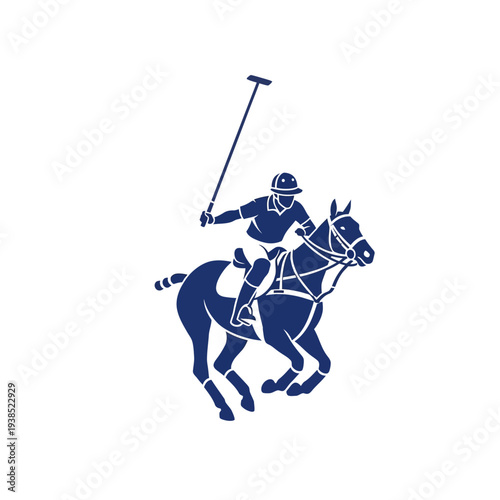 Polo player riding horse and hitting ball with mallet.