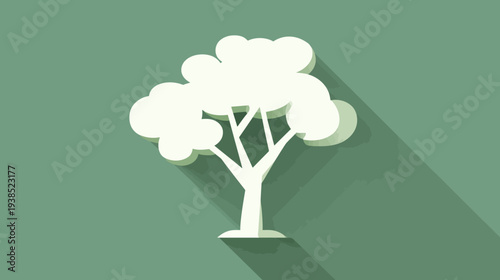 A stylized tree illustration with a flat design.  A long shadow is cast upon a solid green background