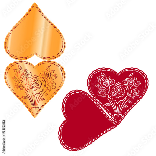 A vector illustration of rose hearts, geometric lace to nature inspired lattice heart shape. Valentine's Day
