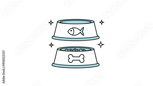 Stylized pet food bowls featuring fish and bone symbols for cats and dogs in a clean minimalist design.