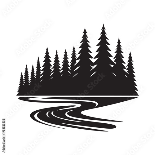 River forest abstract silhouette line art logo design concept illustration idea