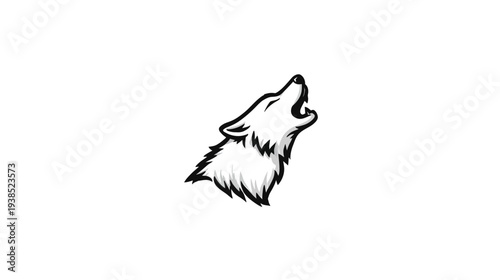 Vector illustration of a howling canine's head, with black and white outline on white background