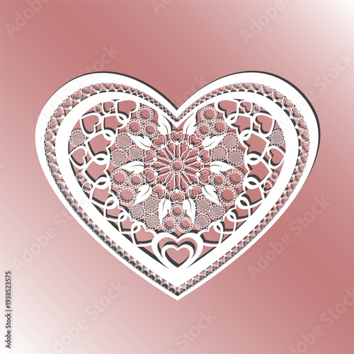 Cutting card. Laser cut  heart vector panel. Cutout silhouette with heart pattern. Filigree star pattern for paper cutting. white