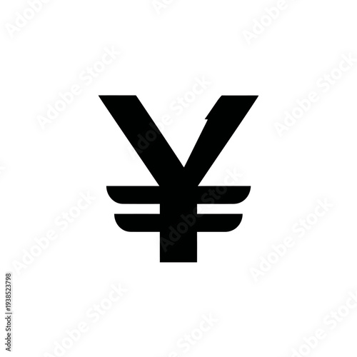 A bold, black graphic symbol centered on a white background, suggesting currency or monetary value