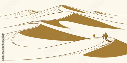 A serene landscape of rolling hills and winding paths under a clear sky Vector