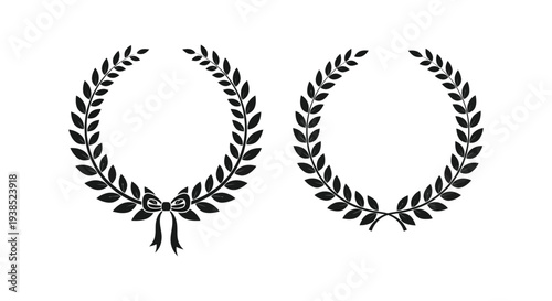 Three black laurel wreaths with ribbons are displayed against a plain white background high quality professional