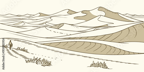 A detailed illustration of a mountainous landscape with winding trails and valleys Vector