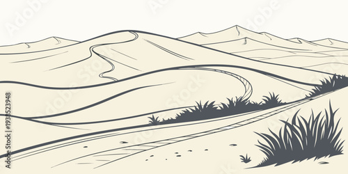 A serene landscape of rolling hills and a winding river under a clear sky Vector