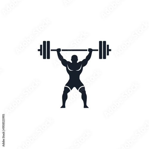 Silhouette of a muscular man lifting a heavy barbell overhead.