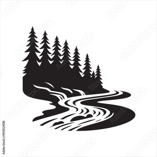 River forest abstract silhouette line art logo design concept illustration idea