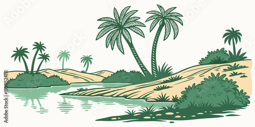 A serene tropical island with palm trees and a small beach house Vector