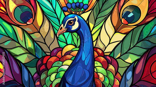 Vibrant peacock illustration showcasing colorful plumage and intricate details