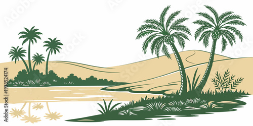 A serene tropical island with palm trees and a calm blue lagoon Vector