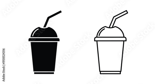 Two beverage glasses with straws one filled and one empty silhouette