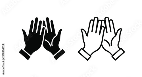 Two hands clapping a black and white illustration silhouette