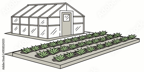 A detailed illustration of a greenhouse with a solar panel roof Vector