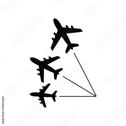 Military Fighter Jets Flying in Precision V-Formation Silhouette on White Background