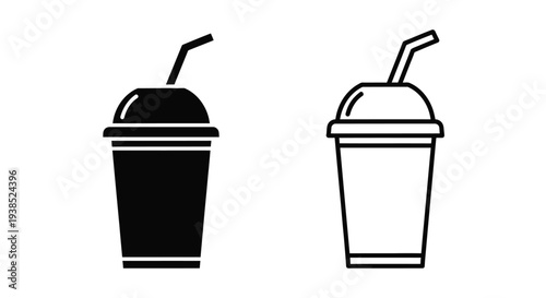 Two beverage containers with straws a striking black silhouette