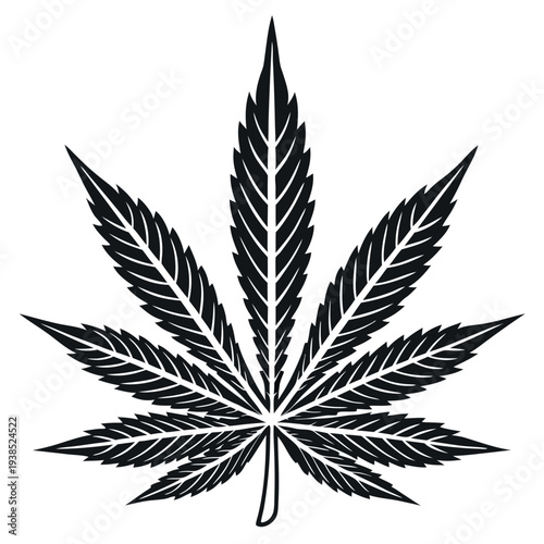 A black-and-white-illustration-of-a-cannabis-leaf. 