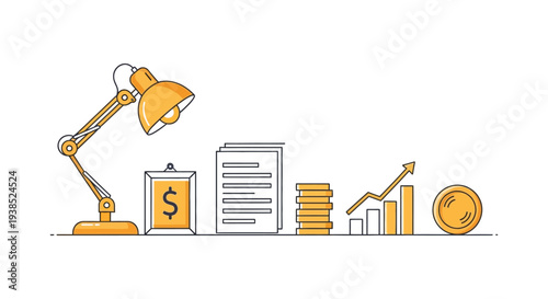A brightly colored illustration depicting study finance and growth with a desk lamp high quality professional