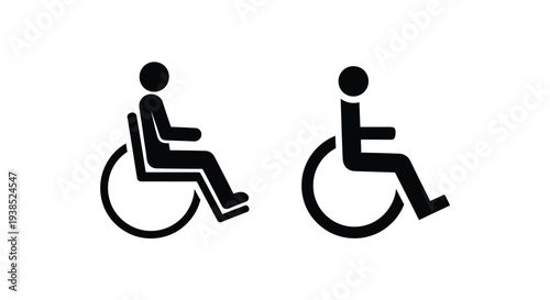 Two wheelchair users depicted in a simple black silhouette