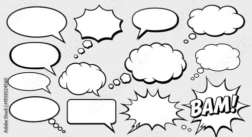 Collection of comic book speech and thought bubbles.