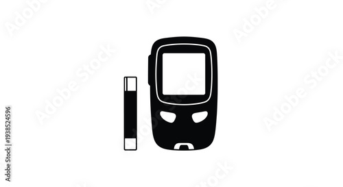 A black silhouette of a glucose meter with test strip