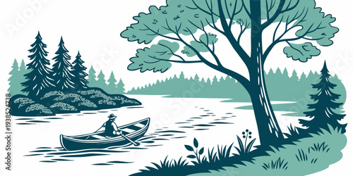 A serene lakeside scene with ducks and a tree providing shade on a sunny day Vector